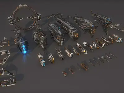 Spacecraft Pack Low-poly 3D model