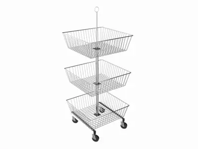 Store Wire Square Baskets 3-tier on Wheels 3D model