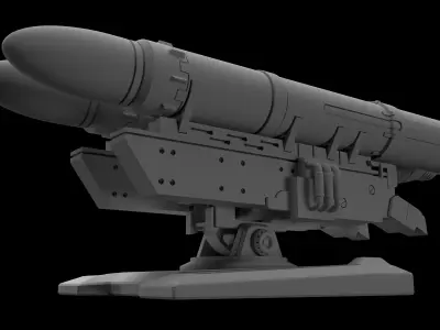 Lowpoly Missile Launcher Turret and Gun Turret Low-poly 3D model