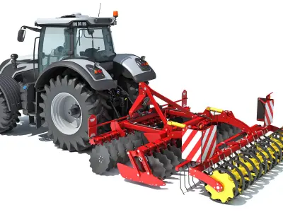 Tractor with Compact Disc Harrow 3D model