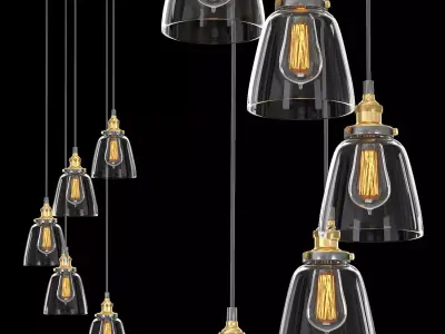 20TH C FACTORY FILAMENT CLEAR GLASS CLOCHE ROUND PENDANT 3D model