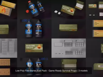 Low Poly Fire Starter Fuel Pack - Game Ready Survival Props
