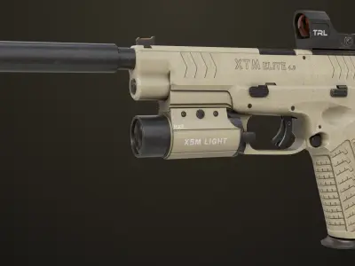 Pistol 06 Brown Generic All PBR Unity UE Textures Included Low-poly 3D model