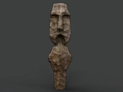 Carved Slavic Wooden Medieval Settlement Totem Statue Free low-poly 3D model