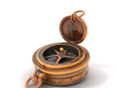 Antique Brass Compass Model Pack for Navigation Simulations Low-poly 3D model