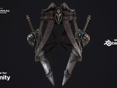 Fantasy swords with scabbard game ready 3d model Low-poly 3D model