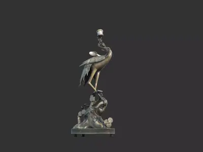 Asian antique bronze crane candlestick 3D model