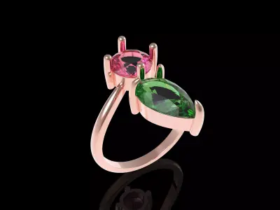 Pear Round Diamond Ring 3D print model