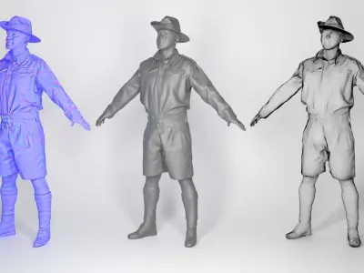 Australian infantryman character from WW2 in A-pose 165 Low-poly 3D model