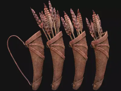 Arrow Crossbow Bolt Quiver Medieval Knights Equipment Low-poly 3D model