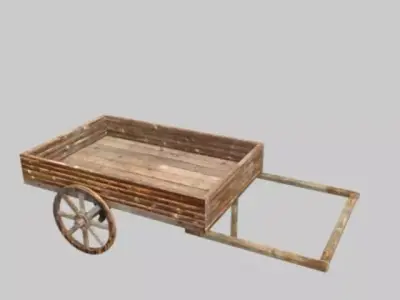woodcart3 old wooden cart with wheels Low-poly 3D model