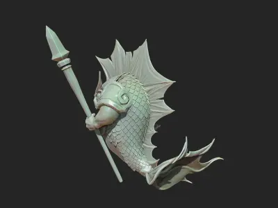 fish head monster guard sculpture 3D model