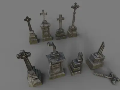 Cemetery gravestone set 2 Low-poly 3D model