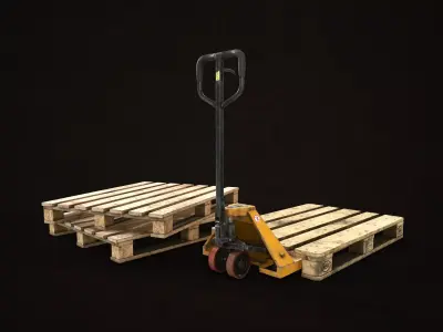 Pallet Jack with Pallets Low-poly 3D model