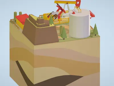 Isometric oil field extracting crude oil Low-poly 3D model