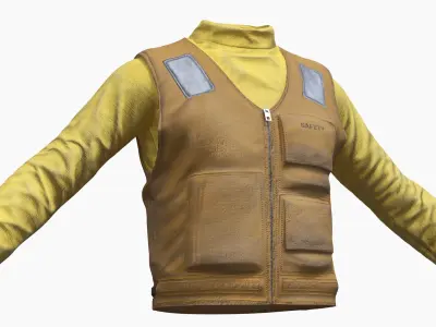 Reflective Industrial Worker Vest with Zipper Yellow Used 3D model