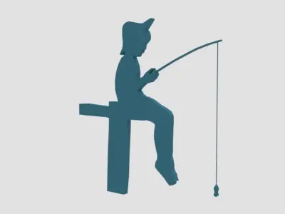 Low Poly Fishing Boy Silhouette Decorative Object Low-poly 3D model