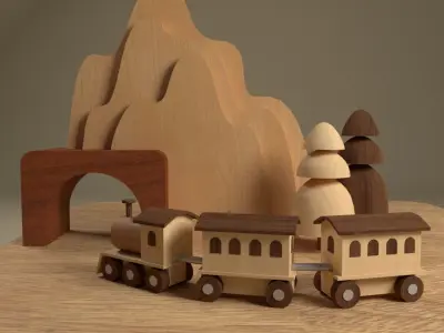 Wooden Train Music Box Low-poly 3D model
