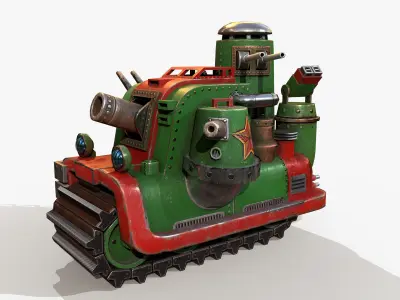 Avant-garde Steampunk Tank - Red Mechanic Low-poly 3D model