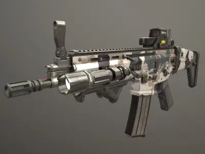 FN SCAR L with attachments Low-poly 3D model