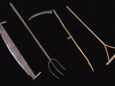 Medieval Farming Tools Low-poly 3D model
