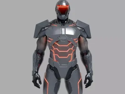 Metallic Red Male Futuristic Mech Suit 3D model