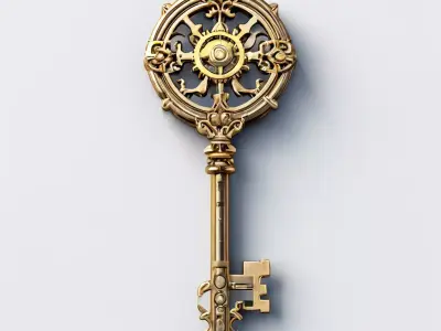 Ornate Golden Key 3D Model Low-poly 3D model
