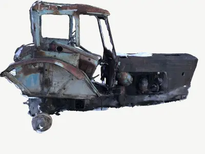Old broken tractor Low-poly 3D model