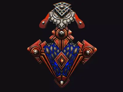Fantasy Heavy Shield Steel Red Mechanical Armor Red Orange Style Low-poly 3D model