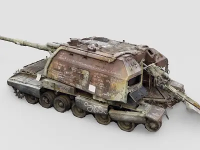 Destroyed 2S19 Msta 152 mm self-propelled howitzer M1990 3D model purchase