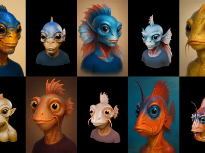 Head Fish bundle 2 pack 100 glb 3D model