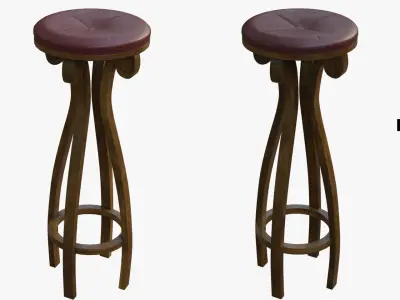 Vintage Bar Seat Stool Classic Style with PBR options  Low-poly 3D model