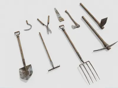 Old Farm Garden Tools Collection Low-poly 3D model