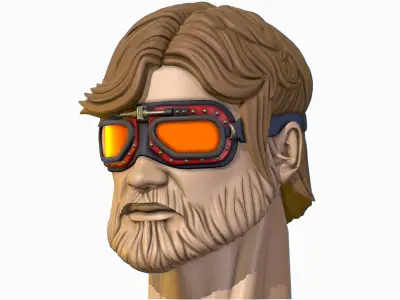 High Poly Mans Head with Beard and Glasses Low-poly 3D model