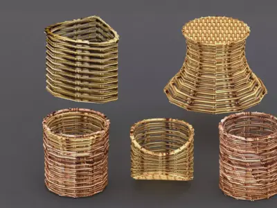 Coiled baskets Rattan  Low-poly 3D model