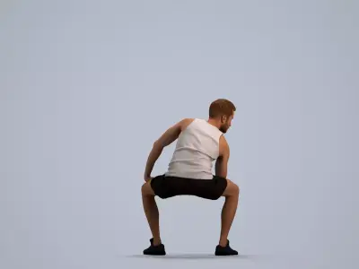 00077Nash008 - Adult Caucasian man crouching during exercise in 3D model