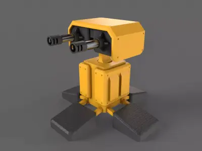 PBR Turret Gun 05 Yellow Low-poly 3D model