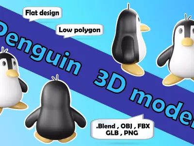 Cute penguin 3D model flat design  Low-poly 3D model
