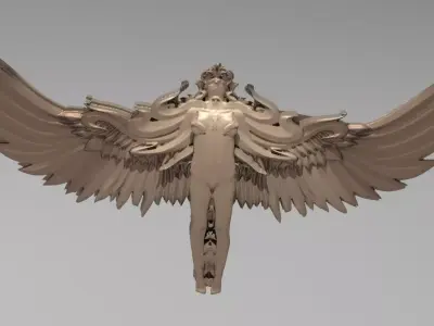 Angel double sided Necklace feather wings 3D model