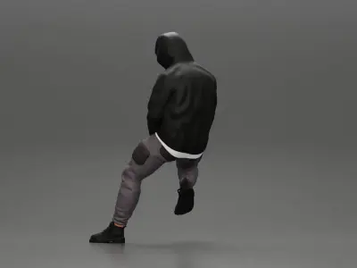 Man in a hooded sweatshirt and cap leaning on the car 3D print model