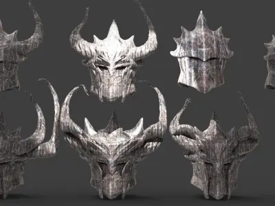 Dark Ragnar Viking helmet Full collection 1 3D model