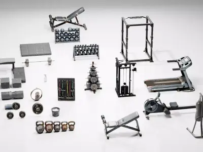  Gym Equipment Abandoned Props  Low-poly 3D model