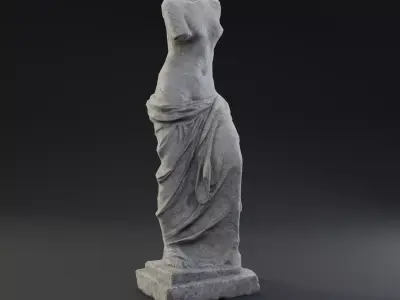 Antique damaged limestone sculpture Low-poly 3D model