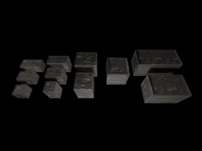 Wooden box set Low-poly 3D model