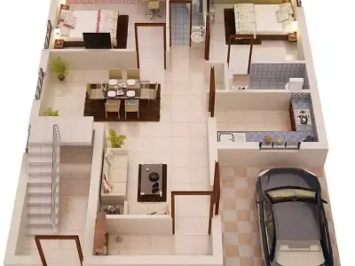 yiyiyriyi house with two bedrooms and car 3D model