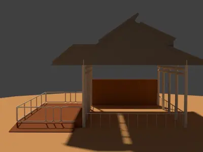 Low Poly Cowshed house in desert Low-poly 3D model