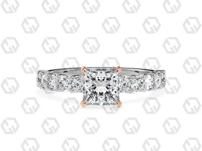 Ring 98 Princess Shape prong set round on shank with Gems 3D print model