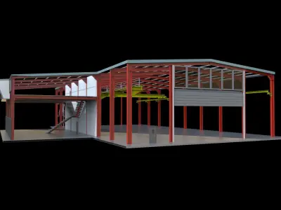 Factory Building Steel Construction indusrial warehouse Hall 3D model