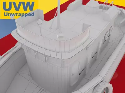 Small tug boat or trawler UVW Unwrapped 3D model