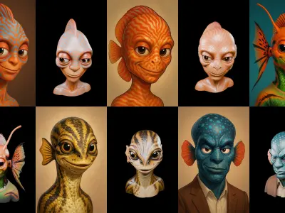 Head Fish bundle 14 pack 100 glb Low-poly 3D model